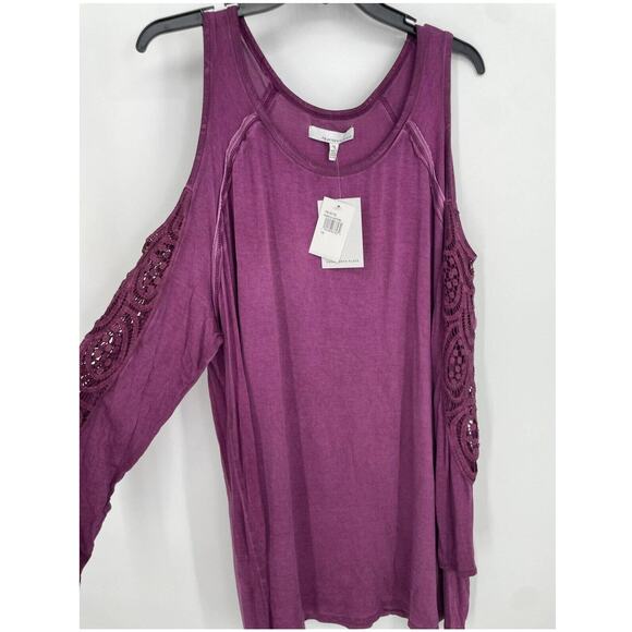 FOURTEENTH PLACE Cold Shoulder Crochet Long Sleeve Tunic Sz 1X Purple Oxford NWT - Picture 4 of 6